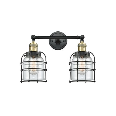 Franklin Restoration Small Bell Cage LED 16 inch Black Antique Brass Bath Vanity Light Wall Light in Clear Glass, Franklin Restoration