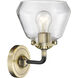 Nouveau Fulton LED 7 inch Black Antique Brass Sconce Wall Light in Clear Glass, Nouveau