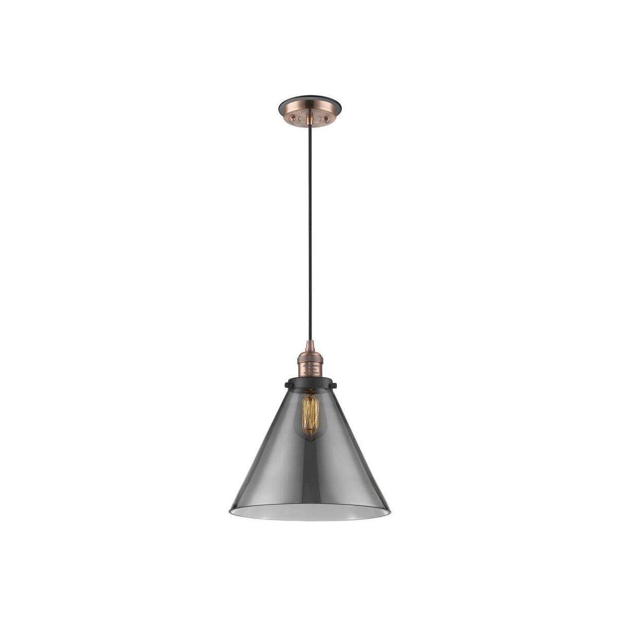 Franklin Restoration X-Large Cone 1 Light 12 inch Antique Copper/Matte Black Mini Pendant Ceiling Light in Plated Smoke Glass