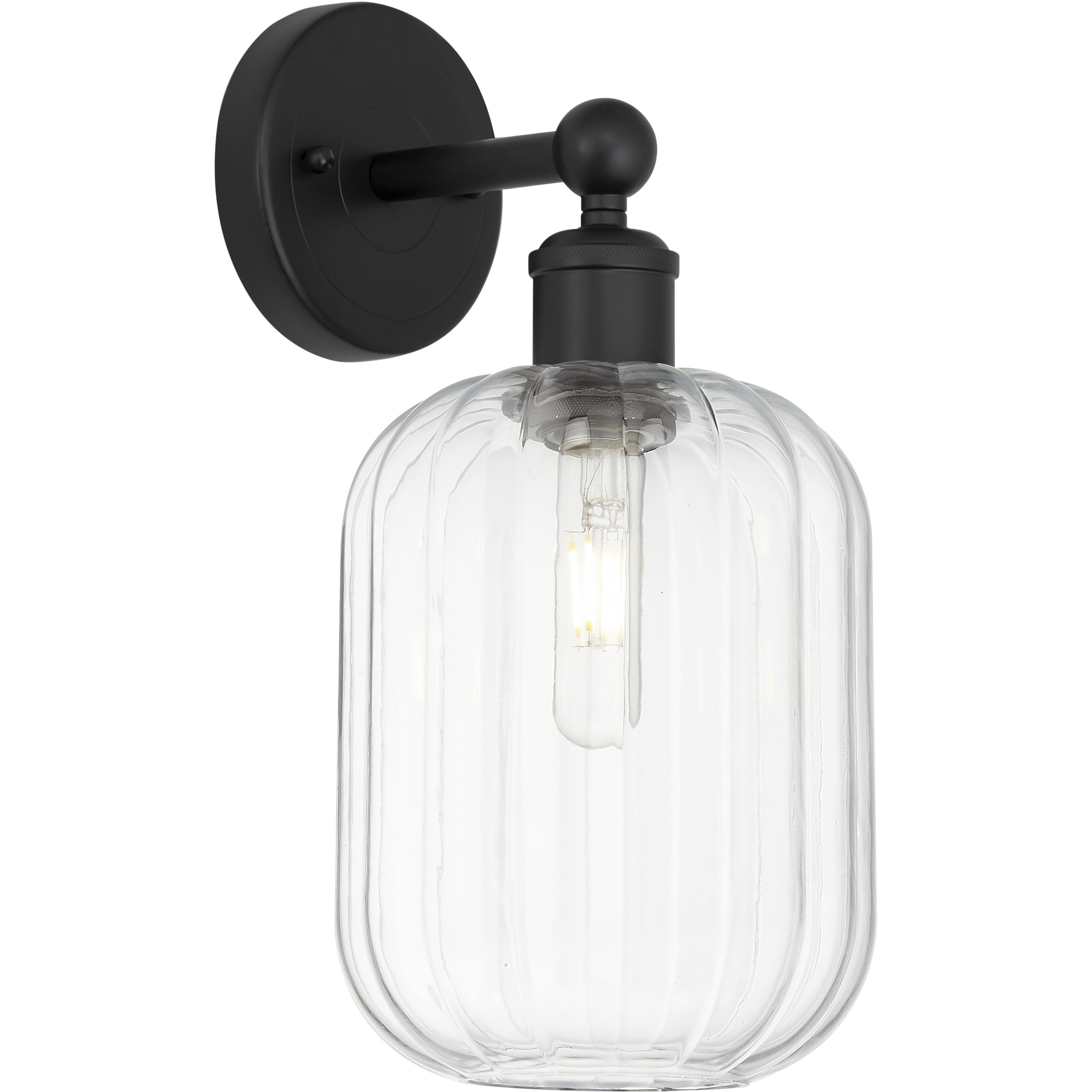 Edison Preston Armed Sconce Wall Light in Matte Black, Clear