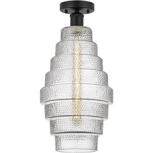 Edison Cascade LED 8 inch Matte Black Semi-Flush Mount Ceiling Light in Clear Glass