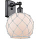 Ballston Farmhouse Rope 1 Light 8 inch Matte Black Sconce Wall Light in White Glass with White Rope, Ballston