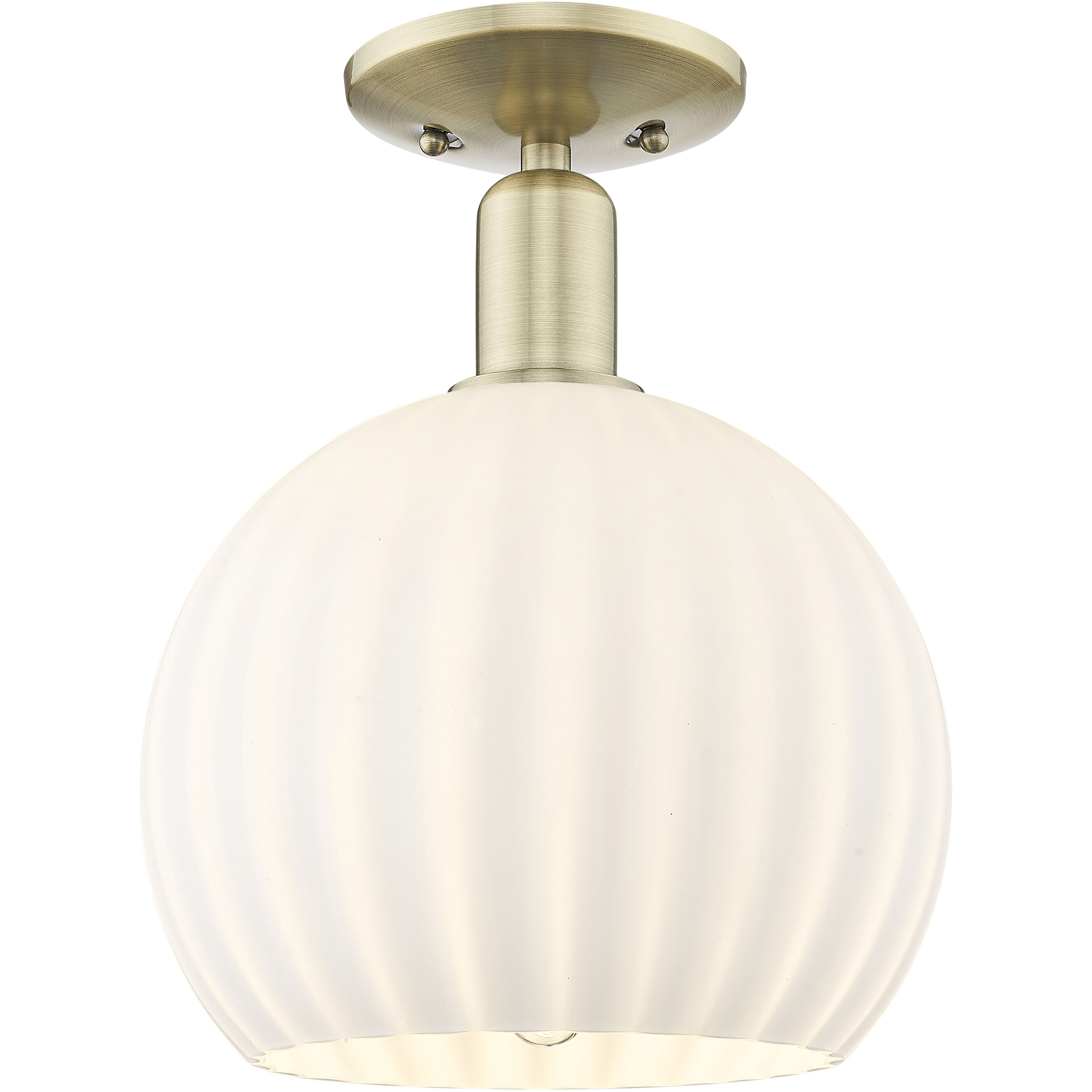 Arcadia White Venetian 1 Light 10 inch Antique Brass Semi-Flush Mount Ceiling Light
