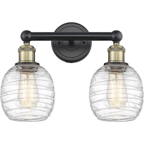 Belfast 2 Light 15 inch Black Antique Brass and Deco Swirl Bath Vanity Light Wall Light