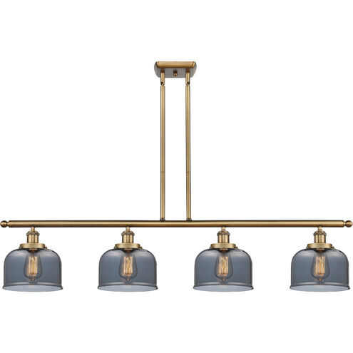 Ballston Large Bell 4 Light 48 inch Brushed Brass Island Light Ceiling Light in Plated Smoke Glass