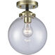 Nouveau Large Beacon 1 Light 8 inch Black Antique Brass Semi-Flush Mount Ceiling Light in Clear Glass, Nouveau