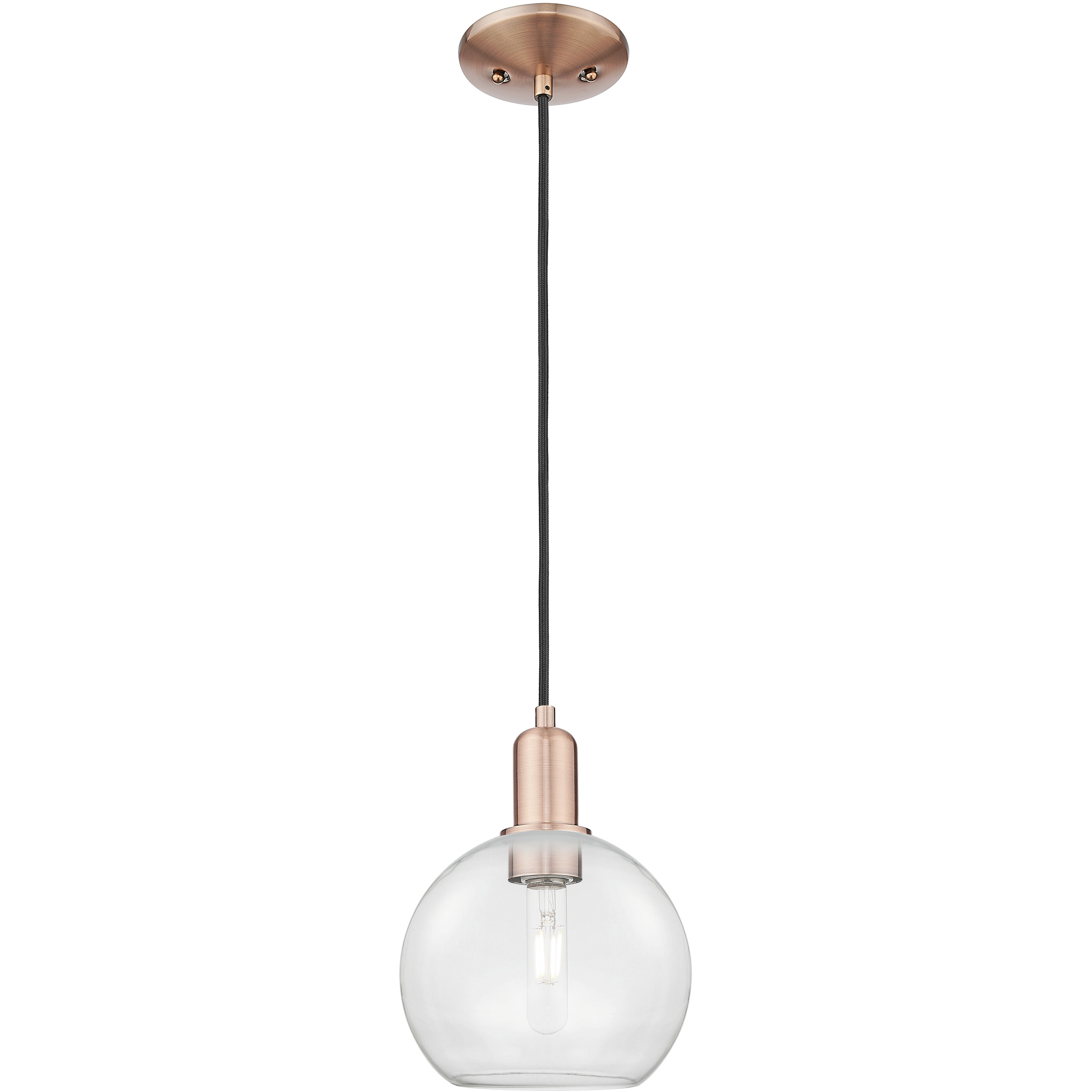 Arcadia Athens 1 Light 8 inch Antique Copper Mini Pendant Ceiling Light in Clear