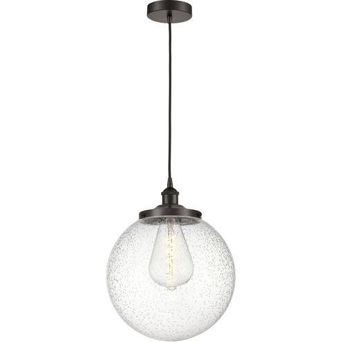 Beacon 1 Light 13.75 inch Oil Rubbed Bronze Mini Pendant Ceiling Light in Seedy Glass