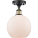 Ballston Athens 1 Light 8 inch Black Antique Brass Semi-Flush Mount Ceiling Light in Matte White Glass, Ballston
