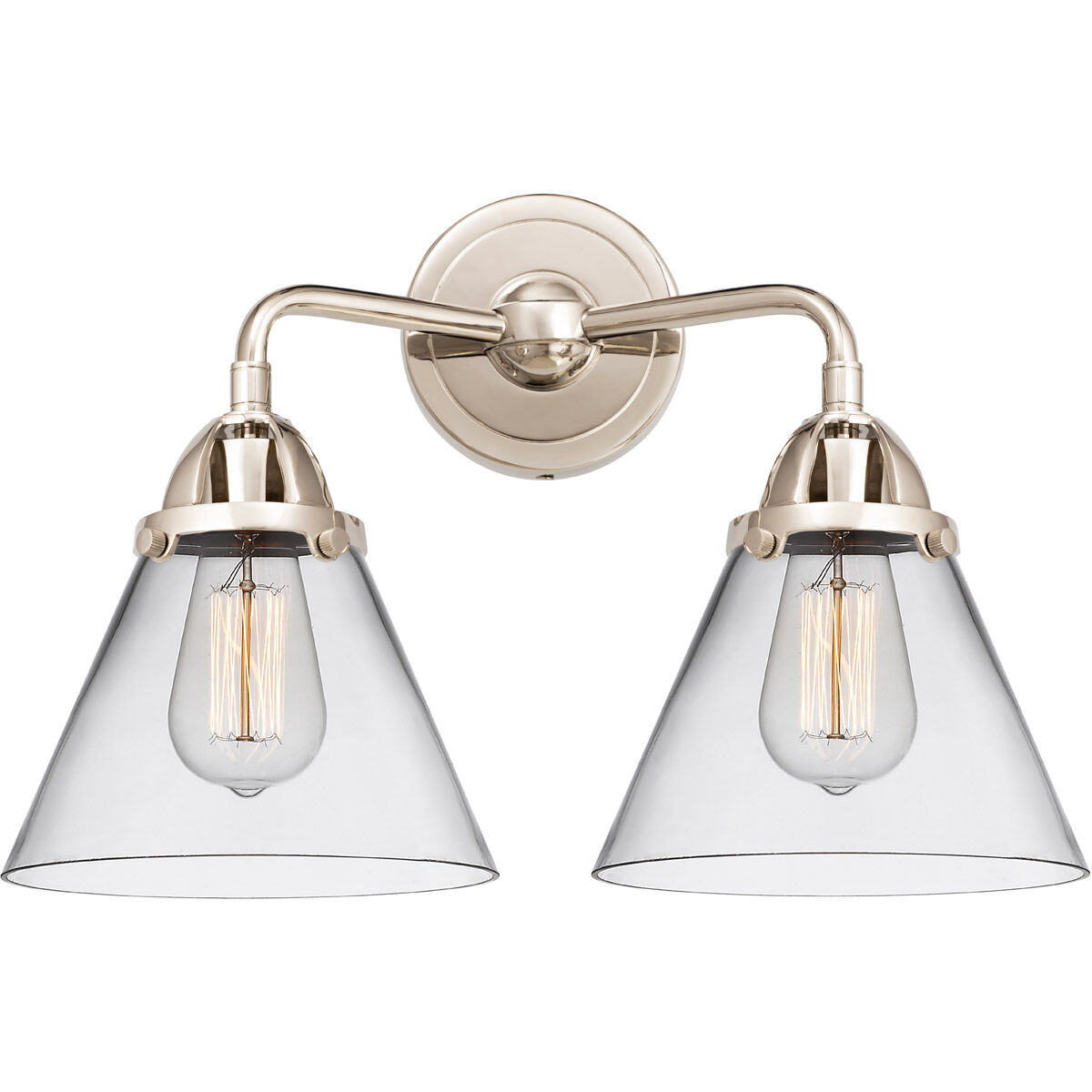 Nouveau 2 Large Cone LED 15.75 inch Polished Nickel Bath Vanity Light Wall Light in Clear Glass