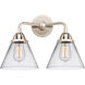 Nouveau 2 Large Cone LED 15.75 inch Polished Nickel Bath Vanity Light Wall Light in Clear Glass