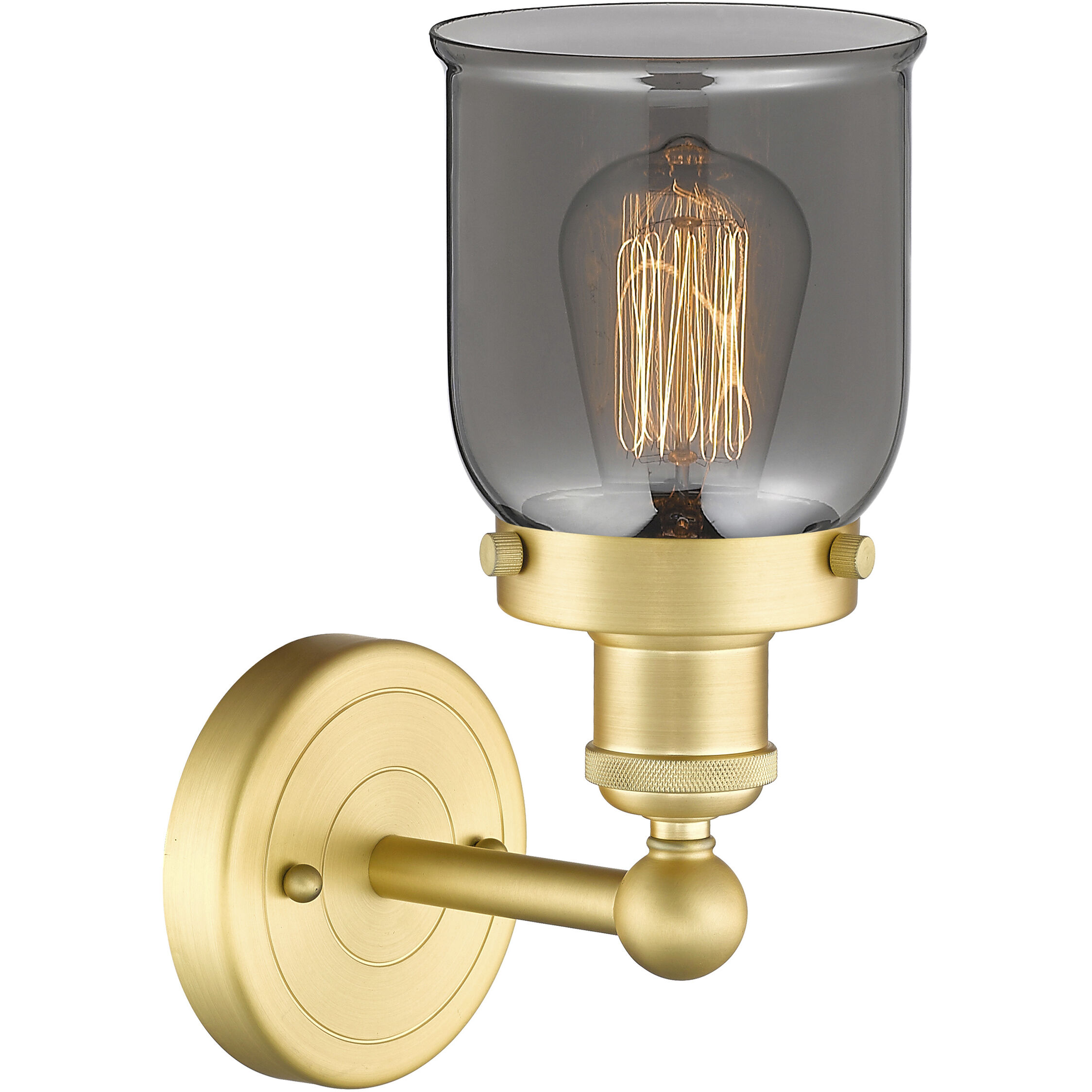 Bell 1 Light 6.5 inch Satin Gold Sconce Wall Light in Plated Smoke Glass, Small