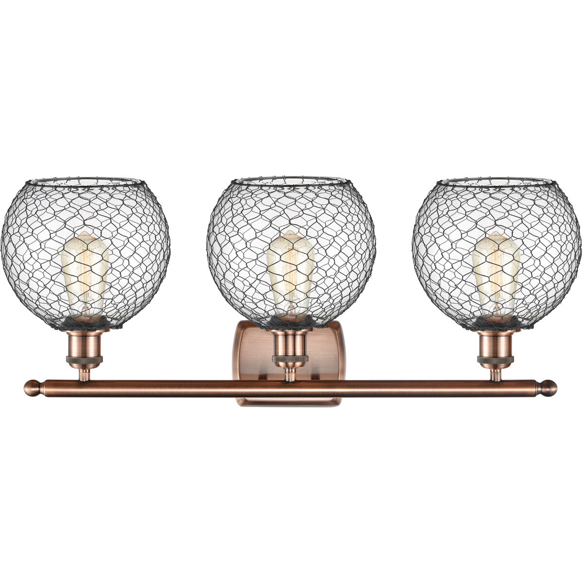 Ballston Farmhouse Chicken Wire 3 Light 26 inch Antique Copper Bath Vanity Light Wall Light, Ballston