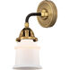 Nouveau 2 Small Canton Sconce Wall Light in Black Antique Brass, Matte White Glass