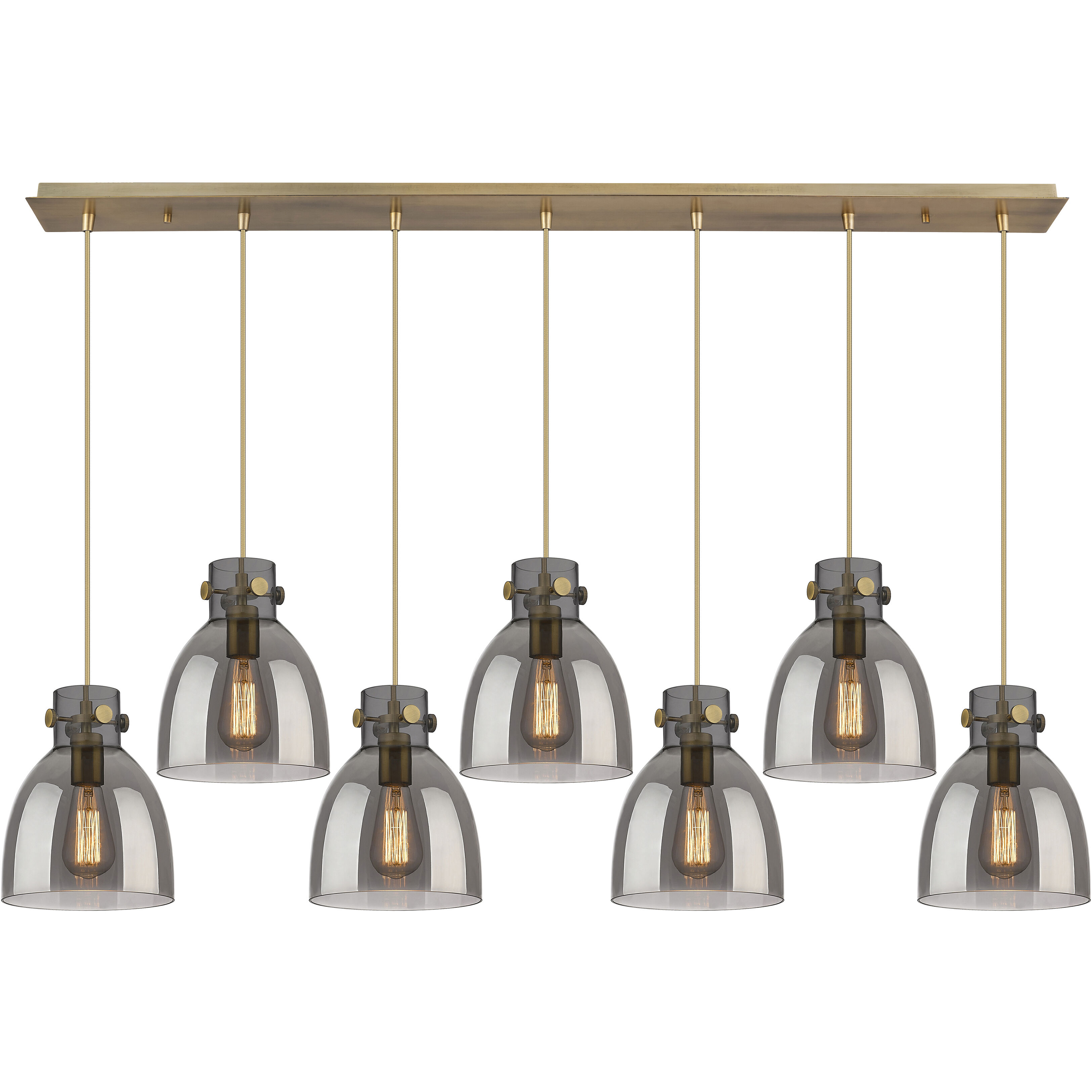 Newton Bell 7 Light 51.75 inch Brushed Brass Linear Pendant Ceiling Light in Light Smoke Glass