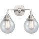 Nouveau 2 Beacon LED 14 inch Polished Chrome Bath Vanity Light Wall Light in Seedy Glass