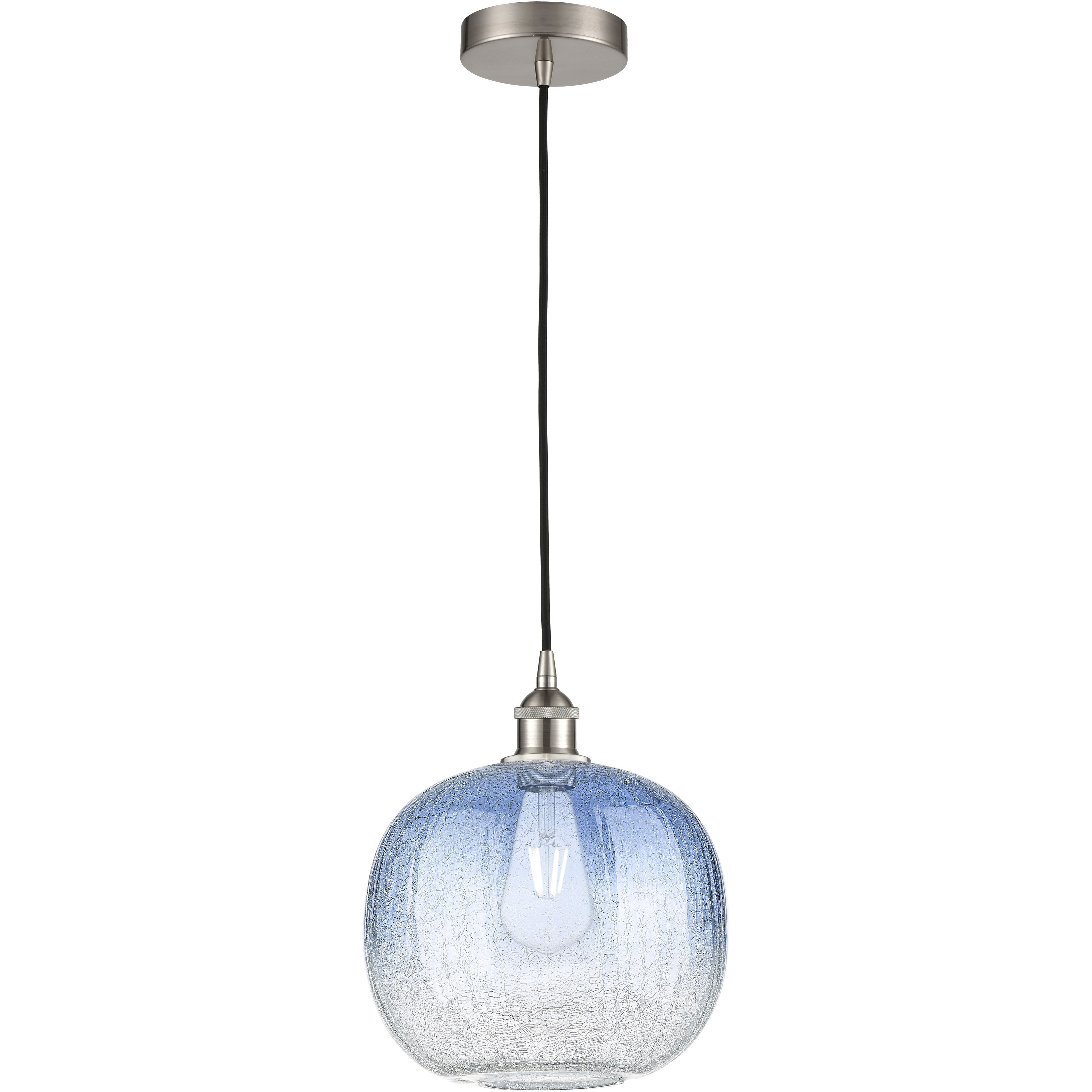 Edison Brookhaven Sphere 1 Light 10.5 inch Brushed Satin Nickel Mini Pendant Ceiling Light in Sapphire Blue Glass