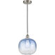 Edison Brookhaven Sphere 1 Light 10.5 inch Brushed Satin Nickel Mini Pendant Ceiling Light in Sapphire Blue Glass