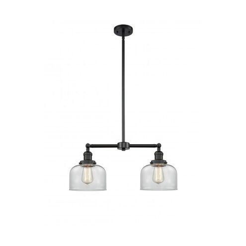 Franklin Restoration Large Bell 2 Light 21 inch Matte Black Chandelier Ceiling Light in Clear Glass, Franklin Restoration