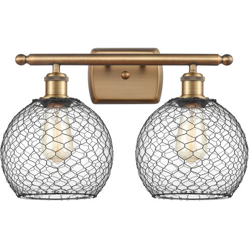 Ballston Farmhouse Chicken Wire 2 Light 16 inch Brushed Brass Bath Vanity Light Wall Light, Ballston
