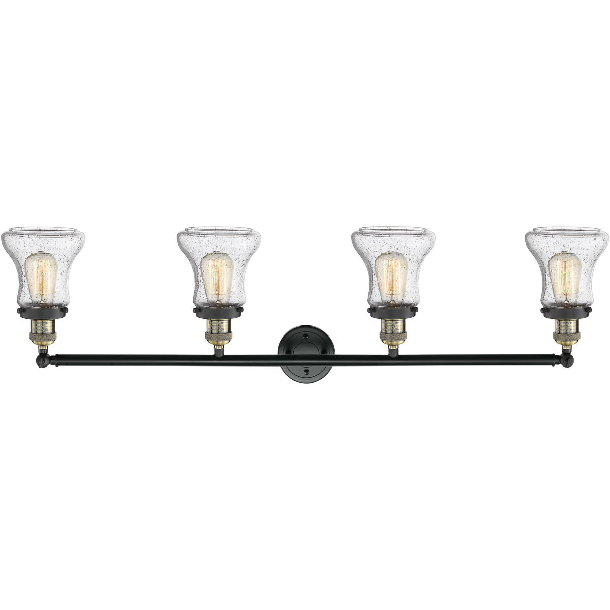 Franklin Restoration Bellmont LED 42 inch Black Antique Brass Bath Vanity Light Wall Light in Seedy Glass, Franklin Restoration