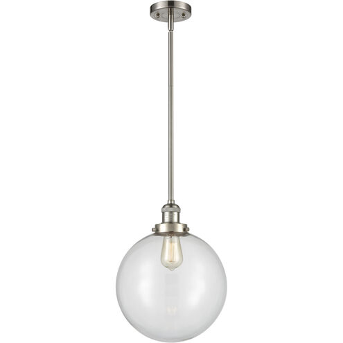 Franklin Restoration Beacon LED 12 inch Brushed Satin Nickel Mini Pendant Ceiling Light in Clear, Franklin Restoration