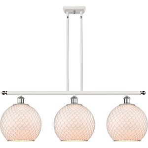 Ballston Large Farmhouse Chicken Wire LED 36 inch White and Polished Chrome Island Light Ceiling Light in White Glass with Nickel Wire, Ballston
