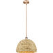 Edison Woven Rattan 1 Light 15.75 inch Antique Copper Mini Pendant Ceiling Light
