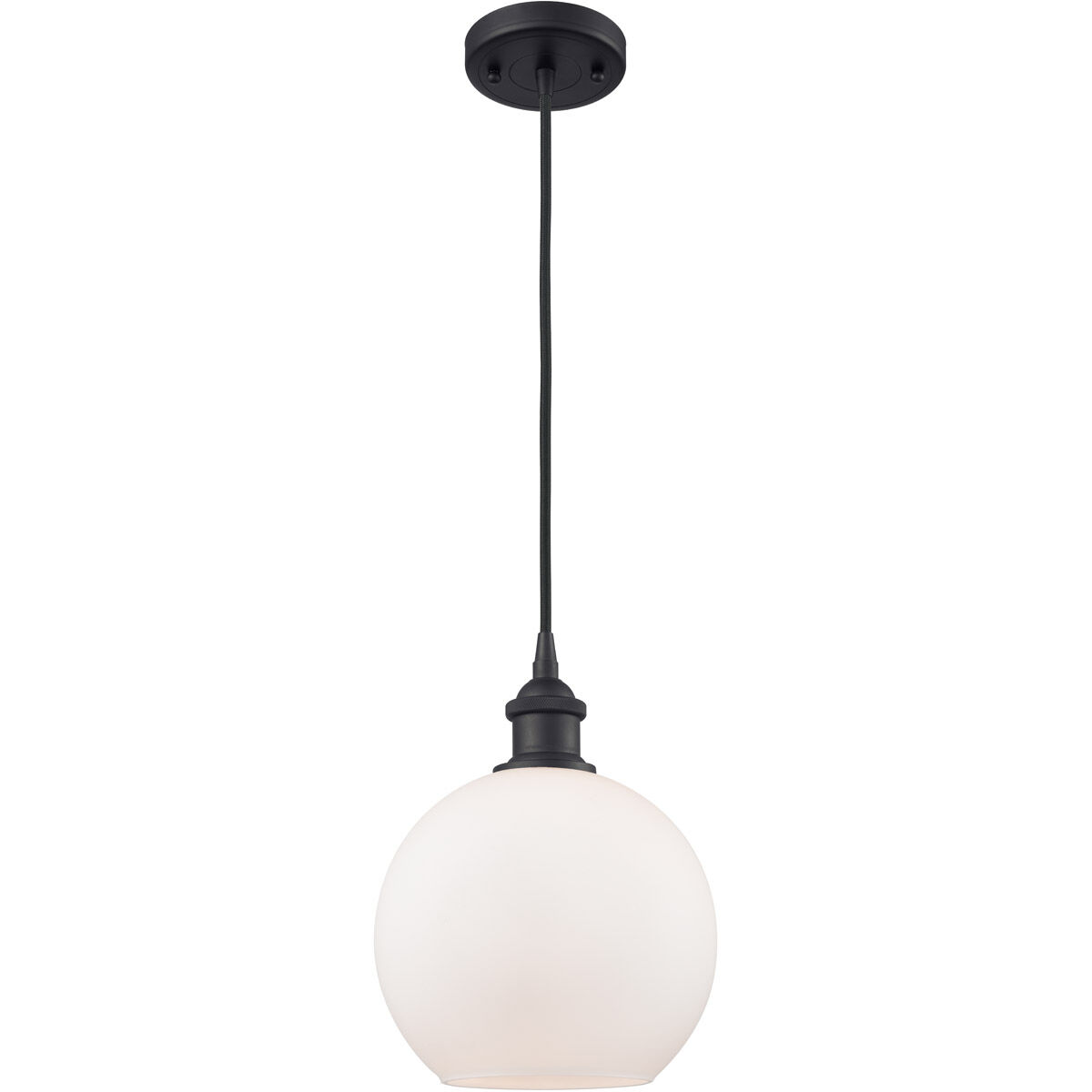 Ballston Athens LED 8 inch Matte Black Mini Pendant Ceiling Light in Matte White Glass, Ballston