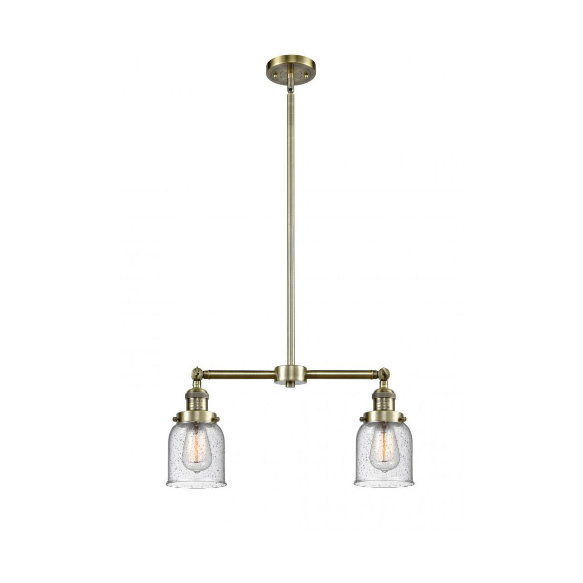 Franklin Restoration Small Bell LED 21 inch Antique Brass Chandelier Ceiling Light in Seedy Glass, Franklin Restoration
