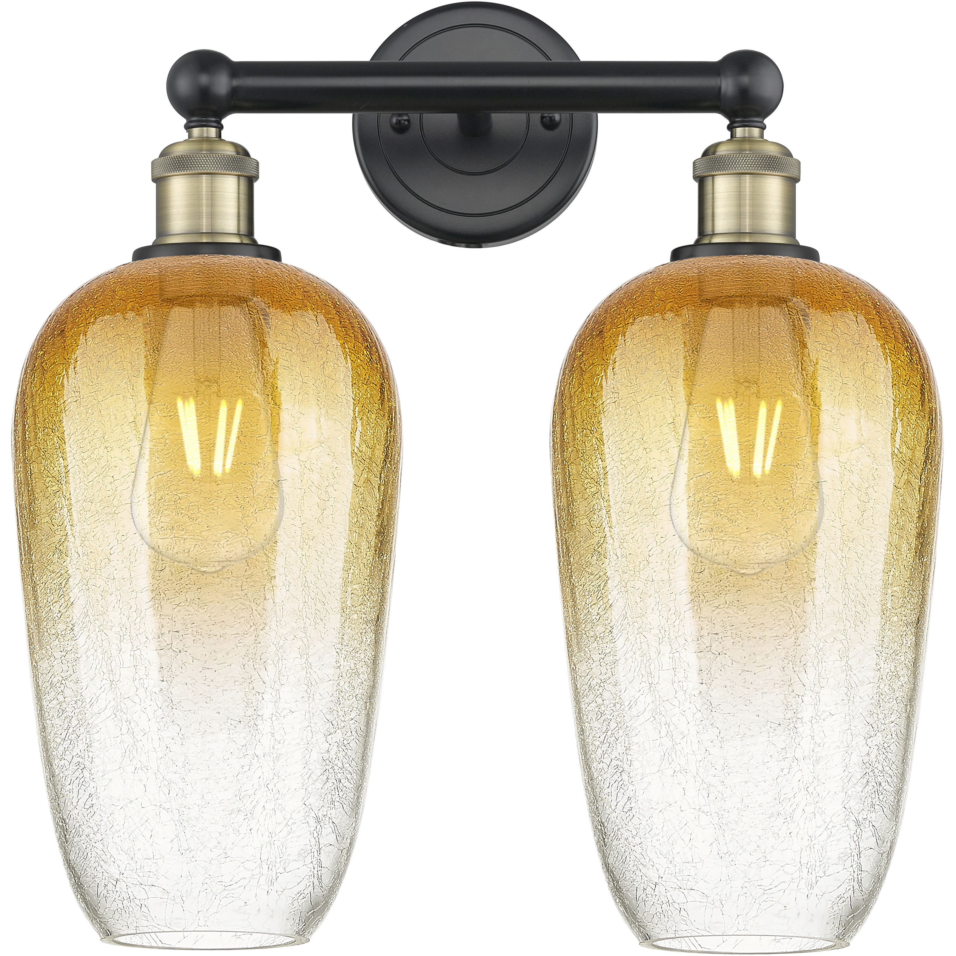 Edison Brookhaven Flute 2 Light 16 inch Black Antique Brass Bath Vanity Light Wall Light in Amber Glass