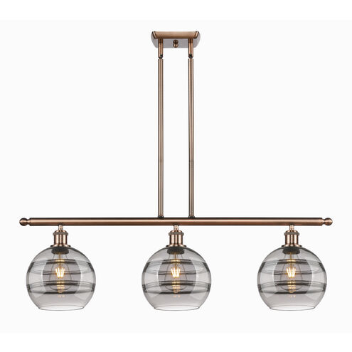Ballston Rochester 3 Light 36 inch Antique Copper Stem Hung Island Light Ceiling Light