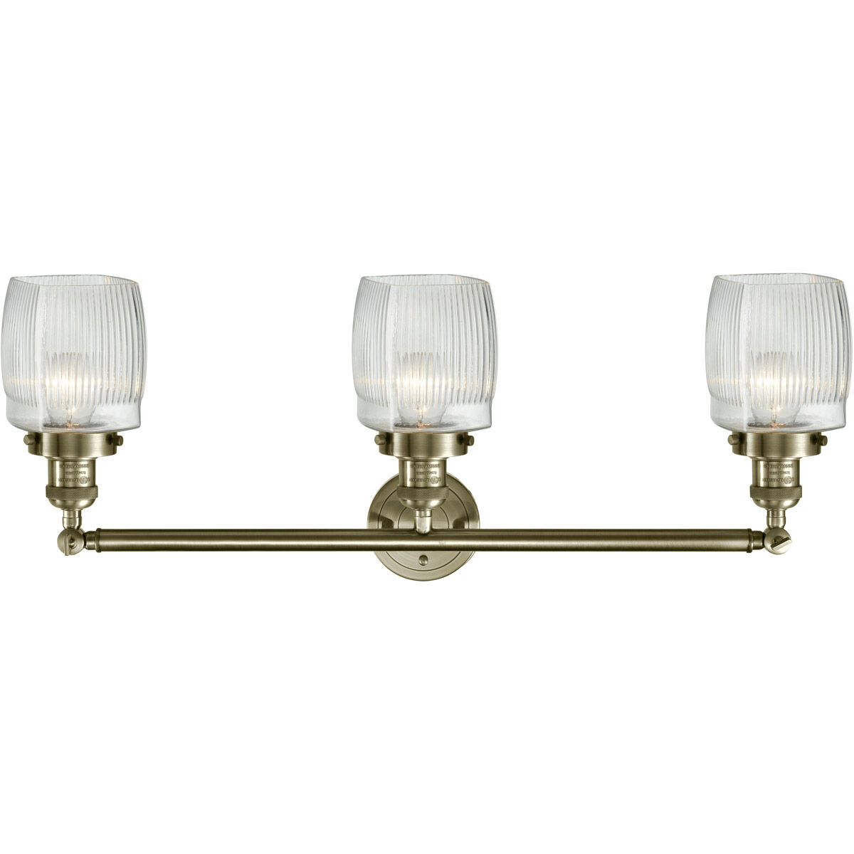 Franklin Restoration Colton LED 32 inch Antique Brass Bath Vanity Light Wall Light in Clear Halophane Glass, Franklin Restoration