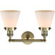 Franklin Restoration Small Cone 2 Light 16 inch Antique Brass Bath Vanity Light Wall Light in Incandescent, Matte White Glass, Franklin Restoration
