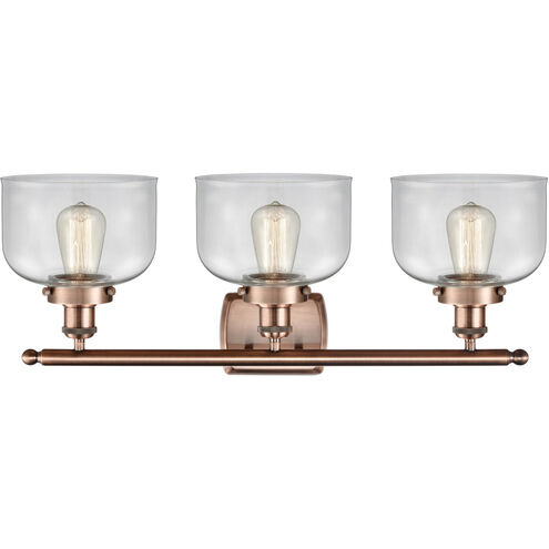 Ballston Large Bell 3 Light 26 inch Antique Copper Bath Vanity Light Wall Light in Clear Glass