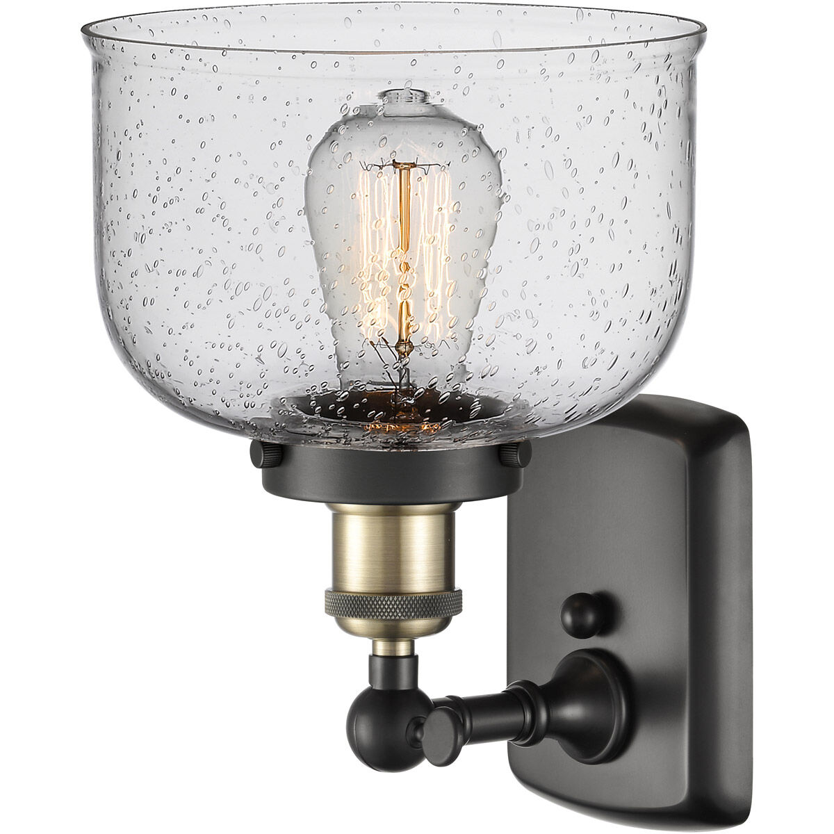 Ballston Large Bell 1 Light 8 inch Black Antique Brass Sconce Wall Light in Seedy Glass