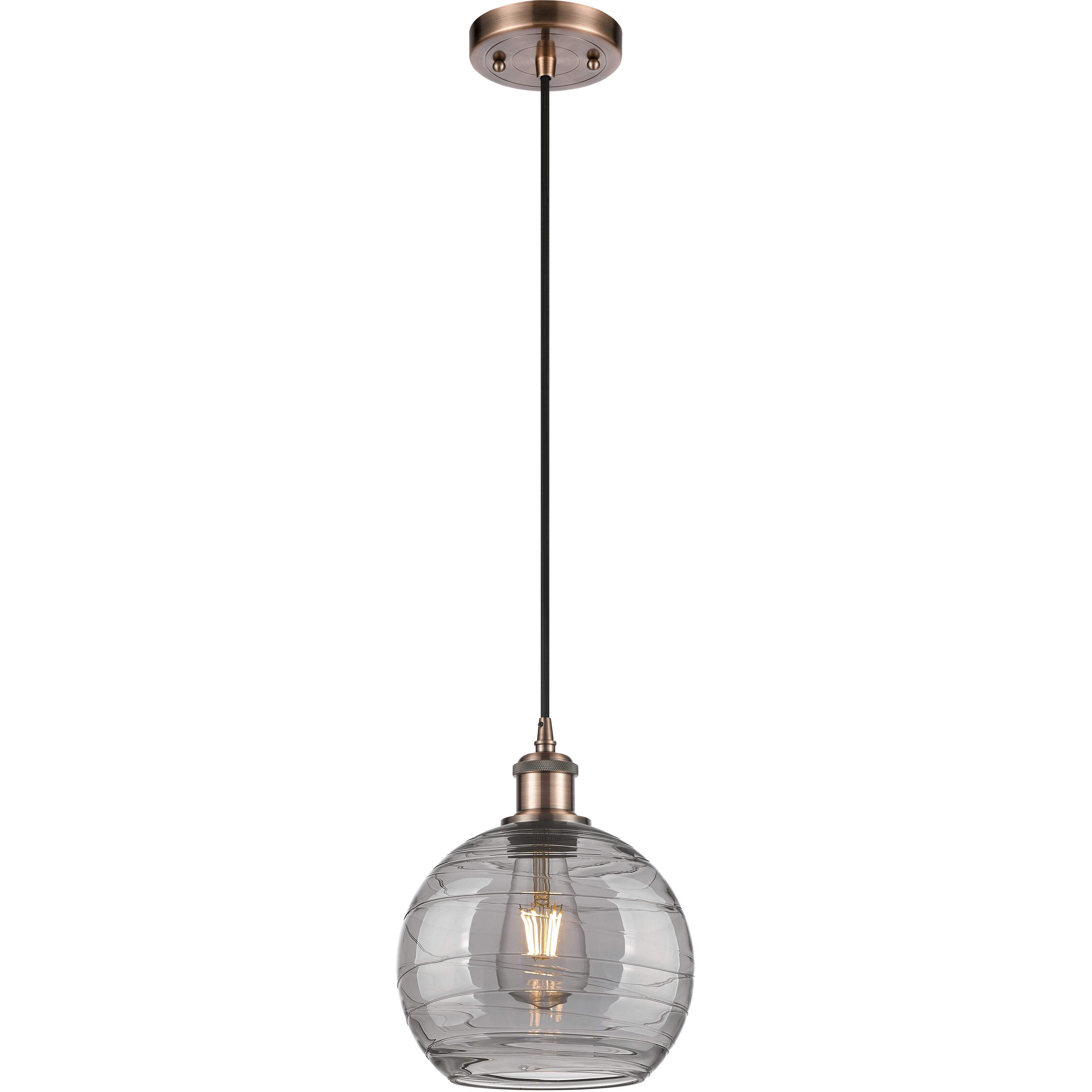 Ballston Athens Deco Swirl 1 Light 8 inch Antique Copper Cord Hung Mini Pendant Ceiling Light