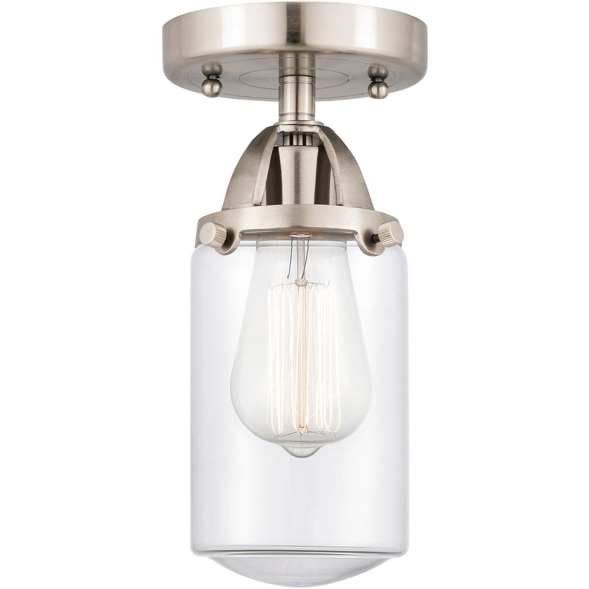 Nouveau 2 Dover LED 5 inch Brushed Satin Nickel Semi-Flush Mount Ceiling Light in Clear Glass