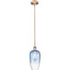 Edison Brookhaven Flute 1 Light 7 inch Antique Copper Mini Pendant Ceiling Light in Sapphire Blue Glass