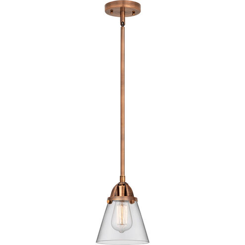 Nouveau 2 Small Cone LED 6.25 inch Antique Copper Mini Pendant Ceiling Light in Clear Glass