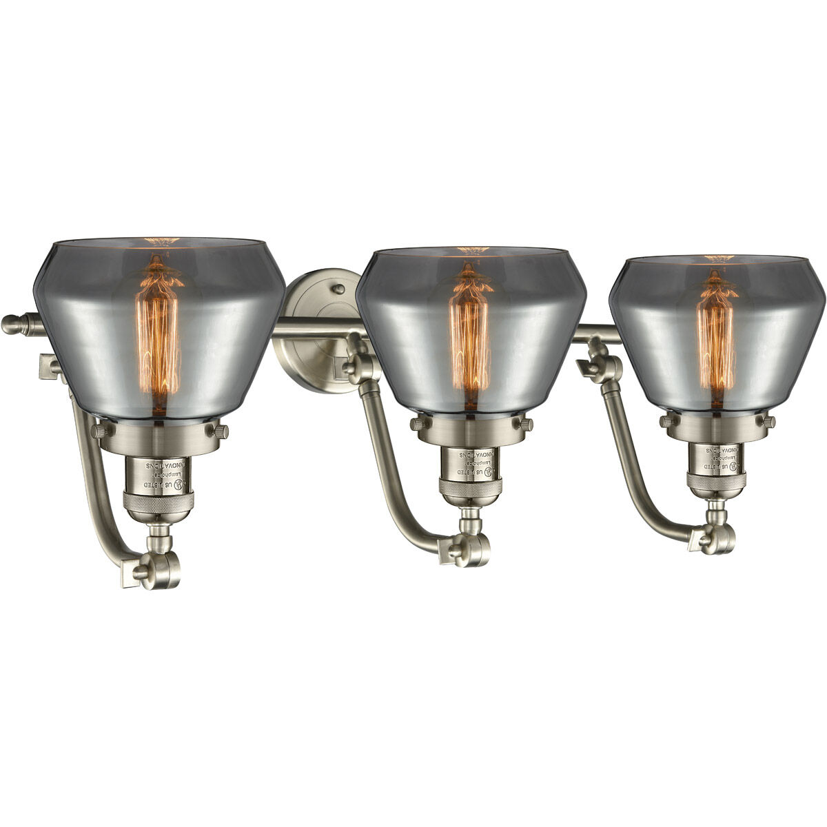 Franklin Restoration Fulton 3 Light 28 inch Brushed Satin Nickel Bath Vanity Light Wall Light in Plated Smoke Glass, Franklin Restoration