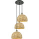Woven Rattan 3 Light 18.5 inch Black Antique Brass Multi Pendant Ceiling Light