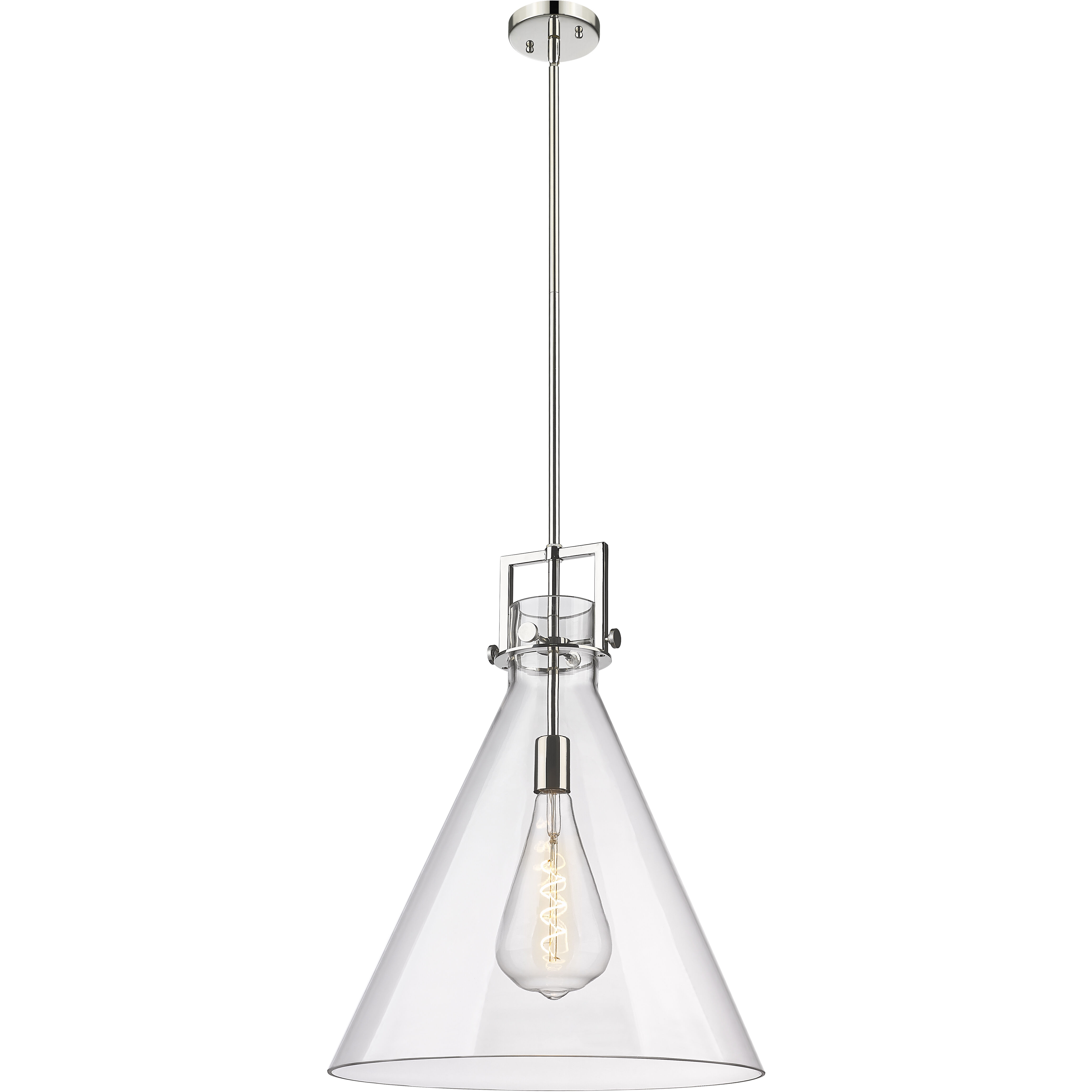 Newton Cone 1 Light 18 inch Polished Nickel Pendant Ceiling Light in Clear Glass