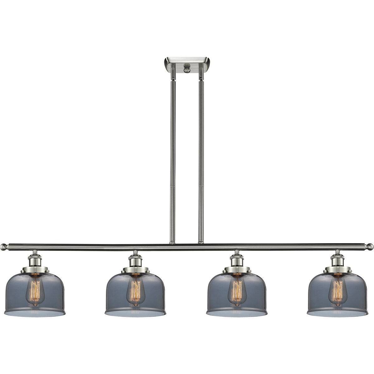 Ballston Large Bell 4 Light 48 inch Brushed Satin Nickel Island Light Ceiling Light in Plated Smoke Glass, Ballston