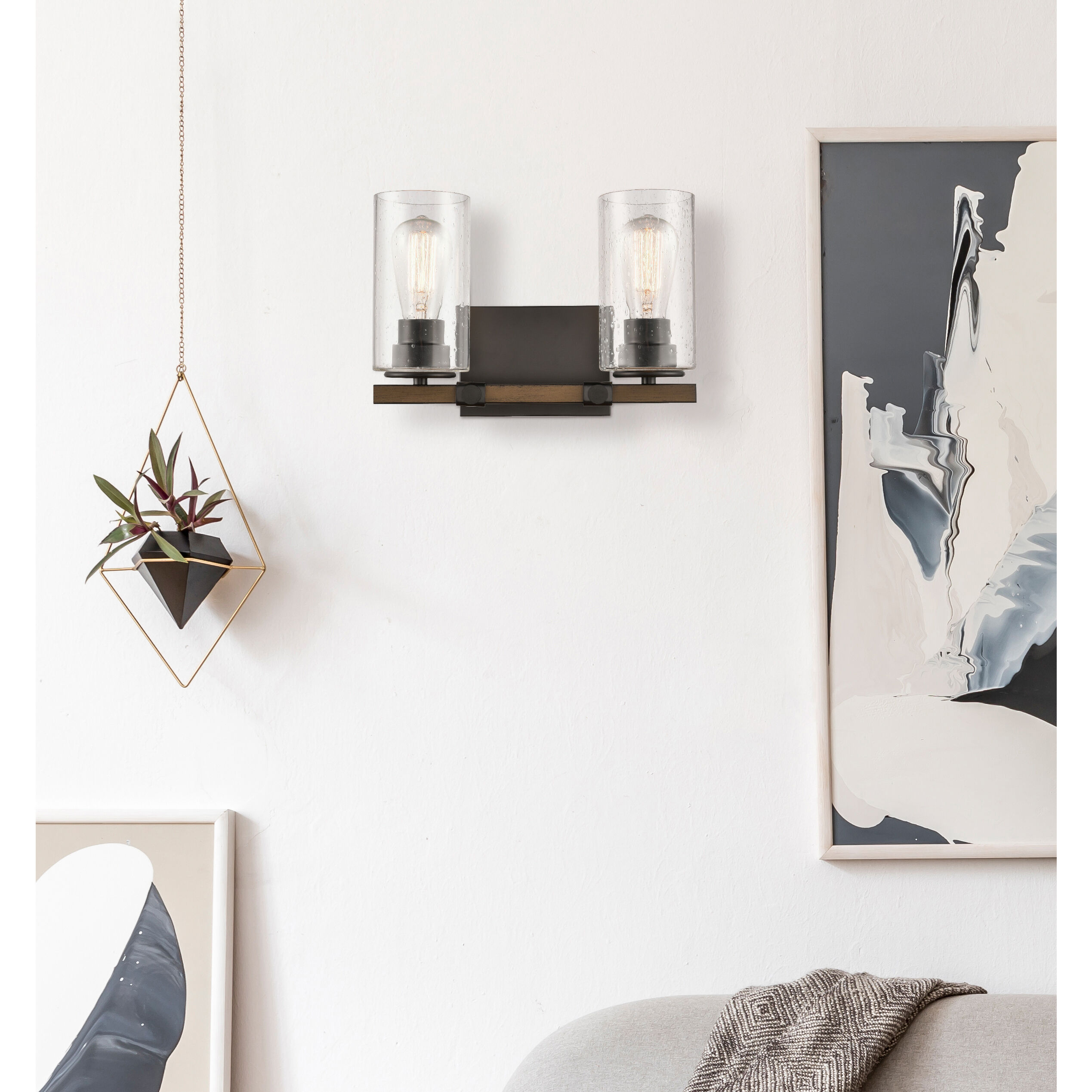 Westlake 2 Light 13 inch Matte Black Bath Vanity Light Wall Light in Seedy Glass