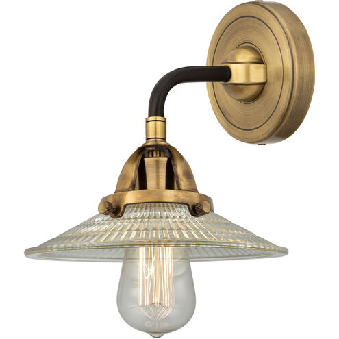 Nouveau 2 Halophane 1 Light 9 inch Black Antique Brass and Matte Black Sconce Wall Light in Clear Halophane Glass