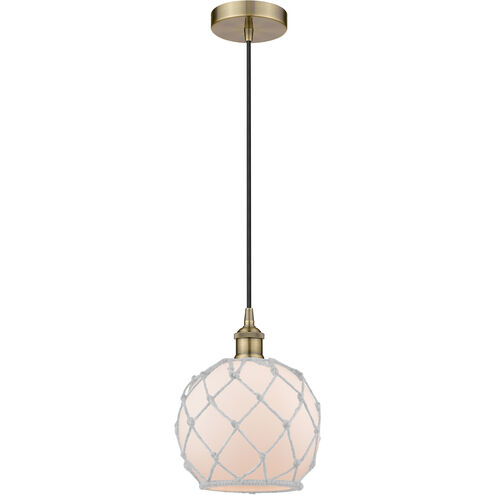 Edison 1 Light 8 inch Antique Brass and White Mini Pendant Ceiling Light