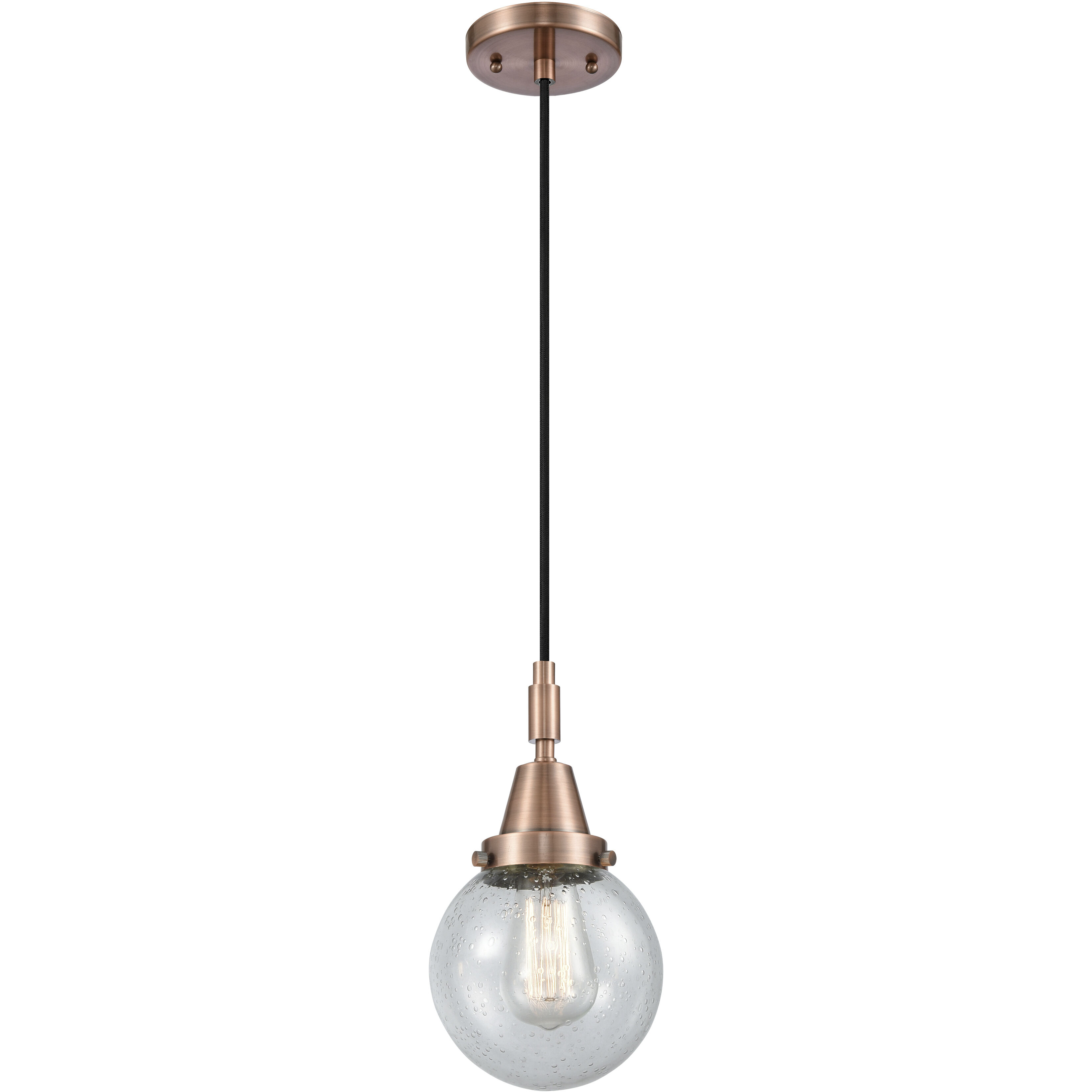 Beacon 1 Light 6 inch Antique Copper Mini Pendant Ceiling Light in Seedy Glass