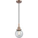 Beacon 1 Light 6 inch Antique Copper Mini Pendant Ceiling Light in Seedy Glass