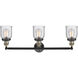 Franklin Restoration Small Bell 3 Light 30 inch Black Antique Brass Bath Vanity Light Wall Light in Seedy Glass, Franklin Restoration
